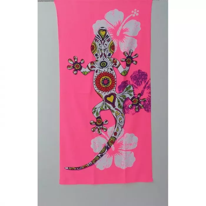 Serviette De Plage Drap De Bain Microfibres Salamandre et Nénuphars Rose Principale