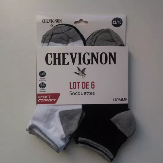 Lot De 6 Paires De Chaussettes Socquettes Courtes TOP Confort CHEVIGNON Face Avant