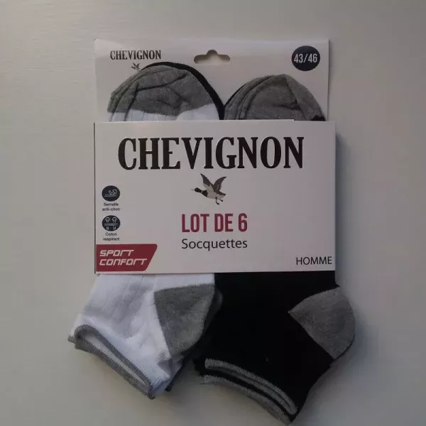 Lot De 6 Paires De Chaussettes Socquettes Courtes TOP Confort CHEVIGNON Face Avant