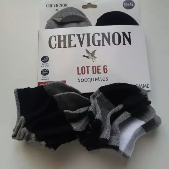 Lot De 6 Paires De Chaussettes Socquettes Courtes TOP Confort CHEVIGNON 2 Couleurs