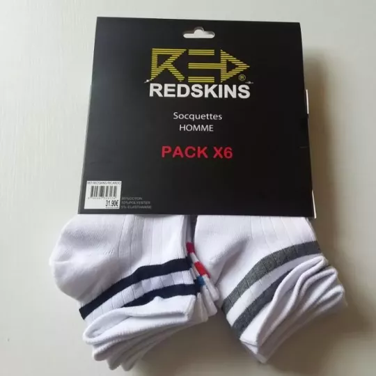 Lot de 6 Paires Socquettes, Chaussettes Courtes Sport REDSKINS Arrière