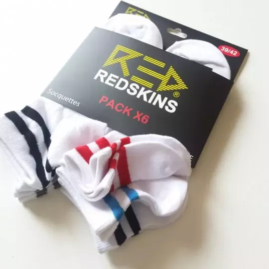 Lot de 6 Paires Socquettes, Chaussettes Courtes Sport REDSKINS Face