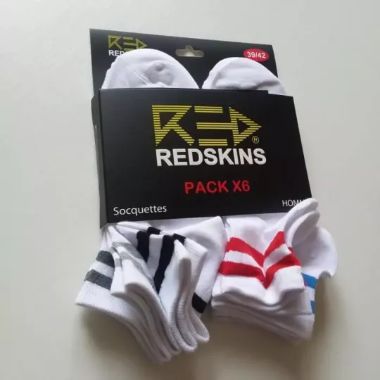 Lot de 6 Paires Socquettes, Chaussettes Courtes Sport REDSKINS Face Avant