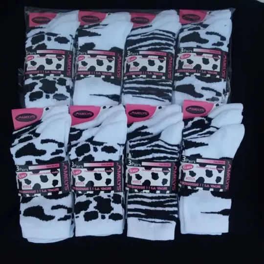 Lot de 12 Paires Chaussettes Femmes mi Hautes  Imprimé Animaux Lot
