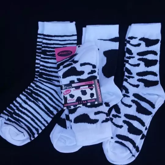 Lot de 12 Paires Chaussettes Femmes mi Hautes  Imprimé Animaux Etiquette