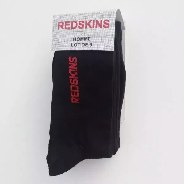 Lot de 6 Paires de Chaussettes Noires Classiques Mi Hautes REDSKINS