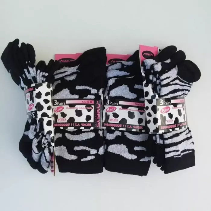 Lot de 12 Paires Chaussettes Femmes Mi Hautes  Imprimé Animaux Noires Principale