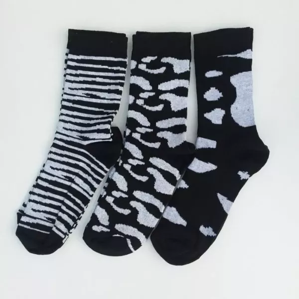 Lot de 12 Paires Chaussettes Femmes Mi Hautes Imprimé Animaux Noires 3 Modèles
