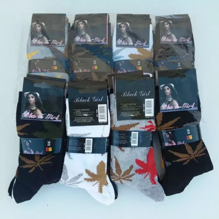 Lot de 12 Paires de Chaussettes Imprimés Feuilles de Chanvre avec Gros Mix de Couleurs Principale