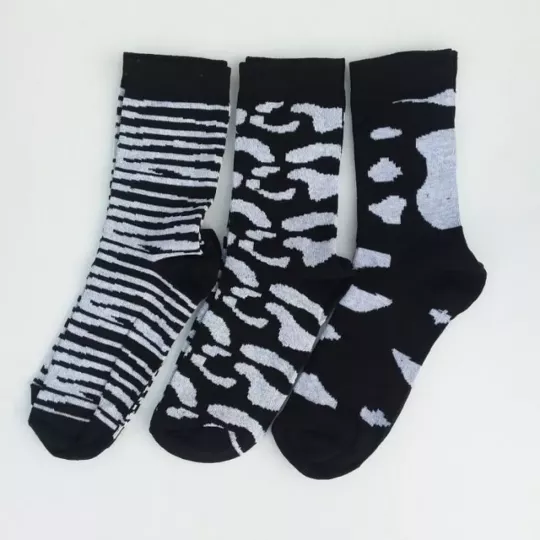 Lot de 6 Paires de Chaussettes Imprimés Animaux Blanche et Noire Modèles Couleurs Noire