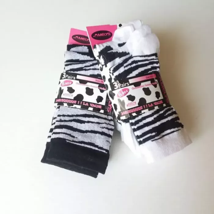 Lot de 6 Paires de Chaussettes Imprimés Animaux Blanche et Noire Principale