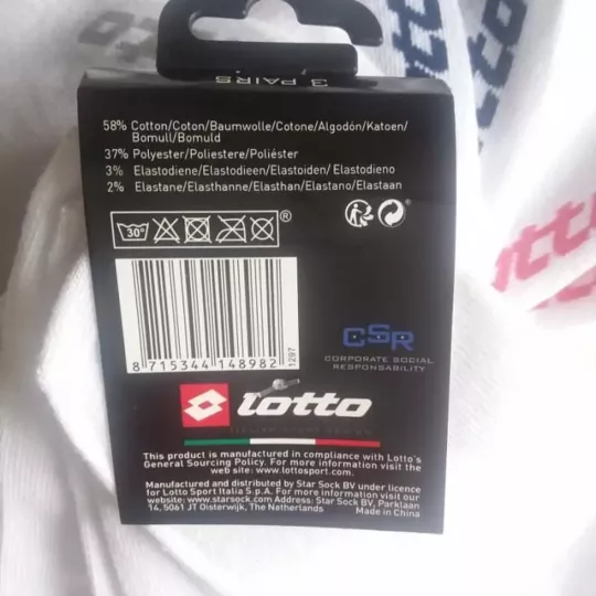 Lot de 6 Paires de Chaussettes Courtes LOTTO Extensibles Top Confort Etiquette