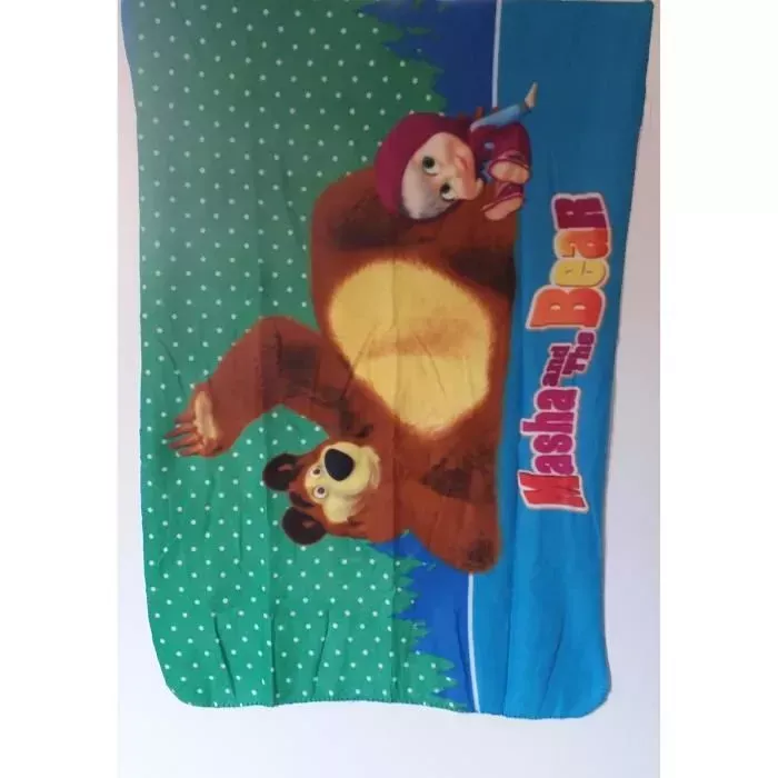 Plaid Petite Couverture Polaire MASHA & MISHKA Fond Vert et Bleu  Principale