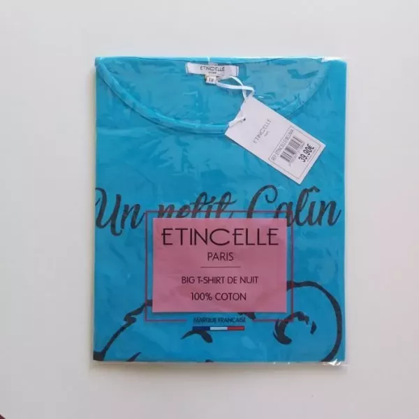 Chemises de Nuit Bleu Taille Unique Coton Marque Française ETINCELLE Emballage