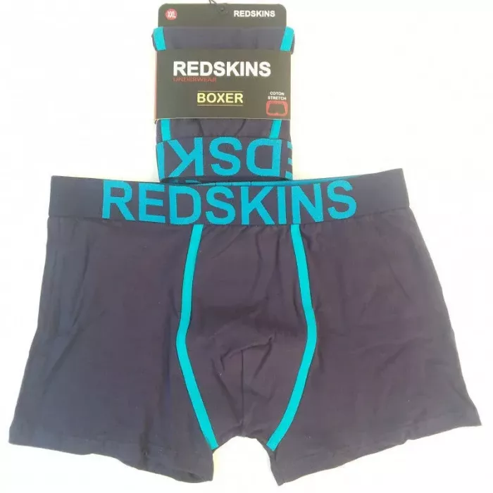 Caleçon Boxer Hommes REDSKINS du S au 2XL Bleu Marine-Bleu Ciel Face