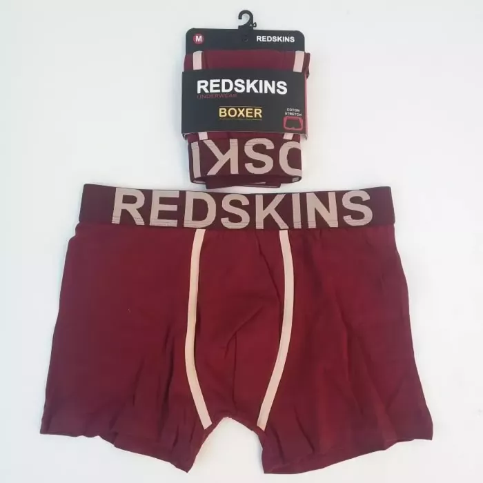 Caleçon Boxer Hommes REDSKINS du S au 2XL Bordeaux-Beige Face