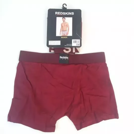 Caleçon Boxer Hommes REDSKINS du S au 2XL Bordeaux-Beige Arriere