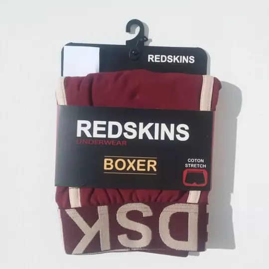 Caleçon Boxer Hommes REDSKINS du S au 2XL Bordeaux-Beige Emballage