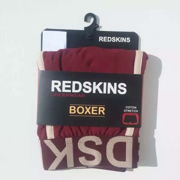 Caleçon Boxer Hommes REDSKINS du S au 2XL Bordeaux-Beige Emballage