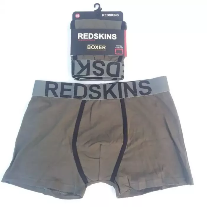 Caleçon Boxer Hommes REDSKINS du S au 2XL Kaki-Noir Face
