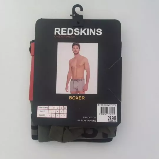 Caleçon Boxer Hommes REDSKINS du S au 2XL Kaki-Noir Etiquette