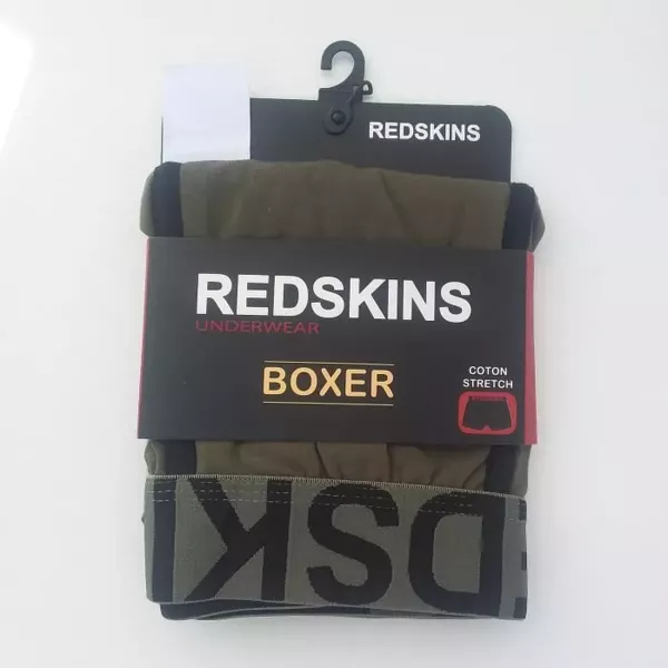 Caleçon Boxer Hommes REDSKINS du S au 2XL Kaki-Noir Emballage