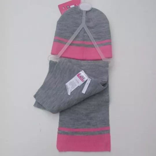 Ensemble Gants Bonnet écharpe Poupée LOL Surprise Gris-Rose Arriere