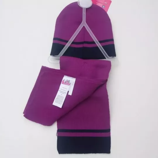 Ensemble Gants Bonnet écharpe Poupée LOL Surprise Violet-Noir Arriere