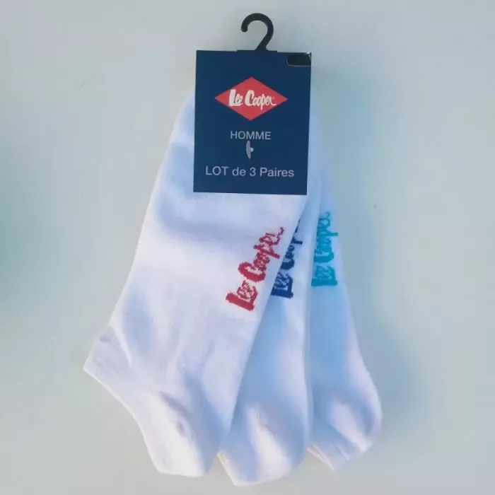 Lot De 3 Paires Blanches Socquettes Chaussettes Lee Cooper Face