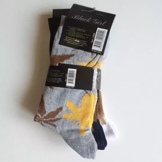 Lot de 3 Paires de Chaussettes 36/ 42 Imprimés Feuilles de Chanvre Etiquette