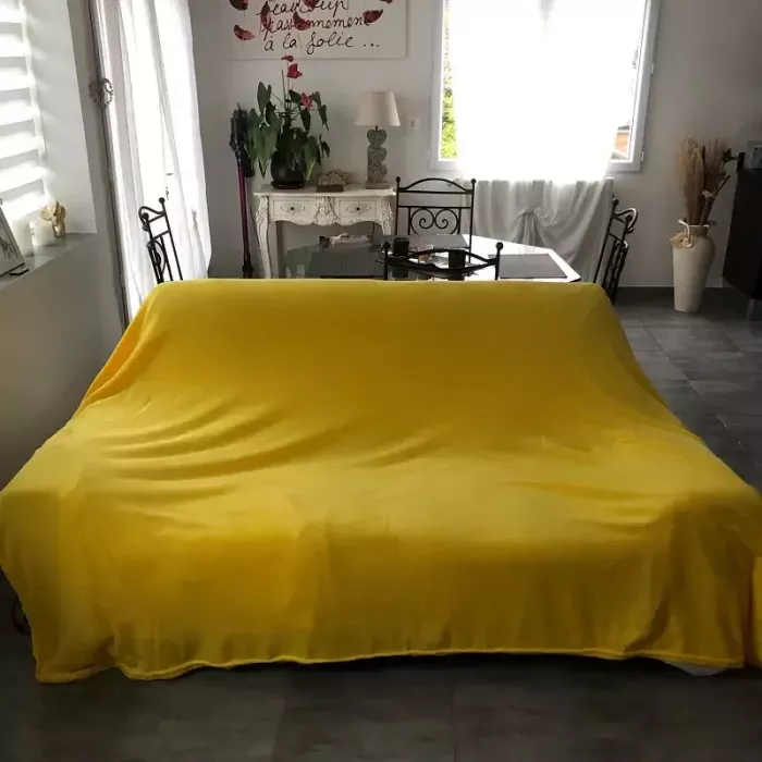 Plaid, Couverture Polaire Marque KINDY 200/ 230CM Couleur Jaune Brillant Vintage Canapé
