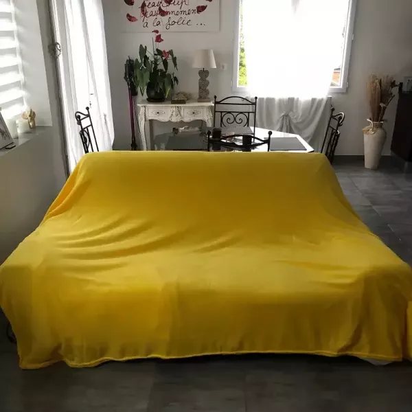 Plaid, Couverture Polaire Marque KINDY 200/ 230CM Couleur Jaune Brillant Vintage Canapé
