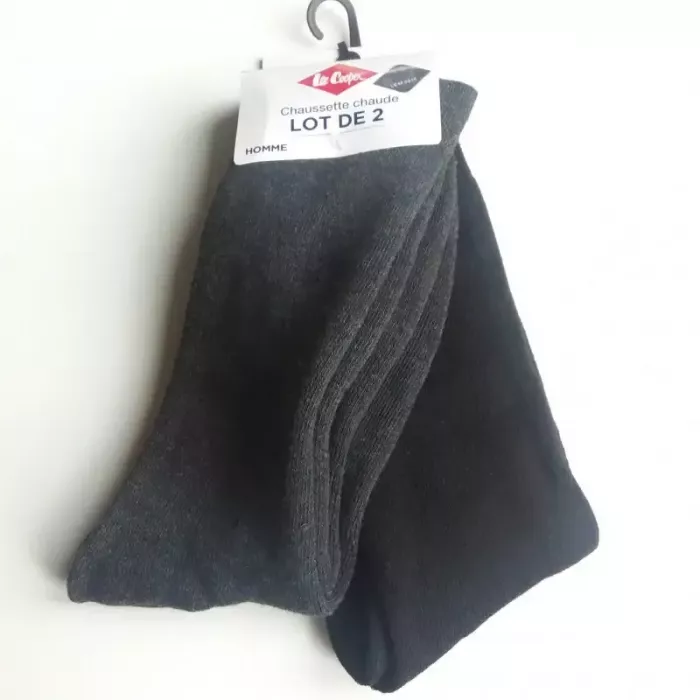 Lot De 2 Paires De Chaussettes Chaudes Lee Cooper Unies Noir/ Gris Foncé