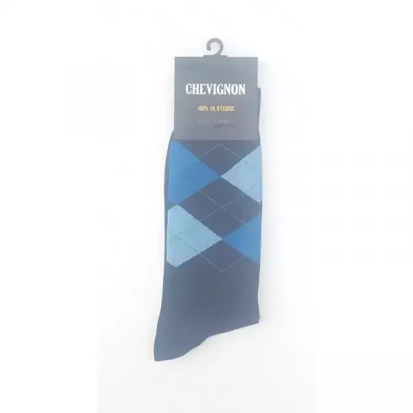 Pack Luxe 5 paires Chaussettes Chevignon 100% Coton Fil D'écosse Style jacquard Bleu