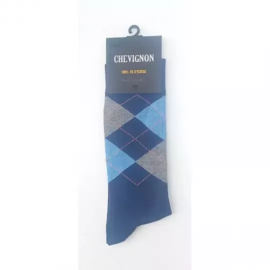 Pack Luxe 5 paires Chaussettes Chevignon 100% Coton Fil D'écosse Style jacquard Bleu Marine