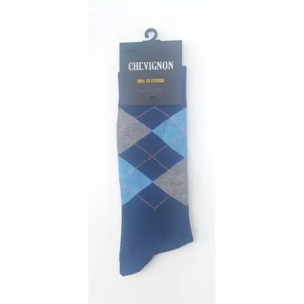 Pack Luxe 5 paires Chaussettes Chevignon 100% Coton Fil D'écosse Style jacquard Bleu Marine