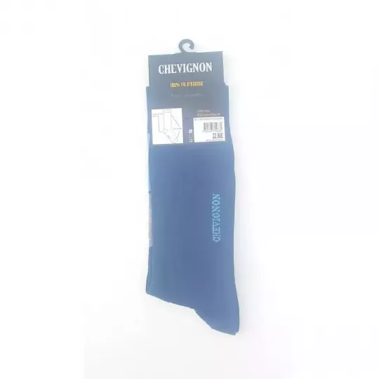 Paire de Chaussettes Mi Longues Chevignon 100% Coton fil D'écosse Dessin jacquard Bleu Marine Etiquette