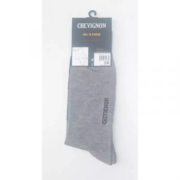 Paire de Chaussettes Mi Longues Chevignon 100% Coton fil D'écosse Dessin jacquard Gris Etiquette