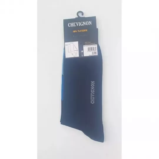 Paire de Chaussettes Mi Longues Chevignon 100% Coton fil D'écosse Dessin jacquard Bleu Etiquette
