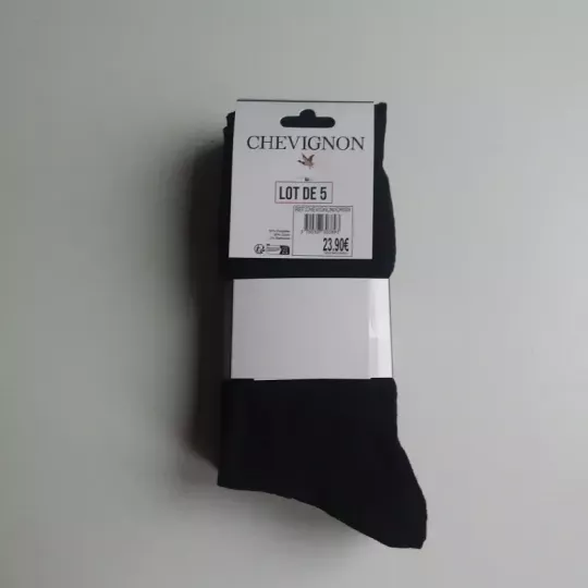 Pack de 5 paires Chaussettes Chevignon Couleurs Noire Unie Etiquette
