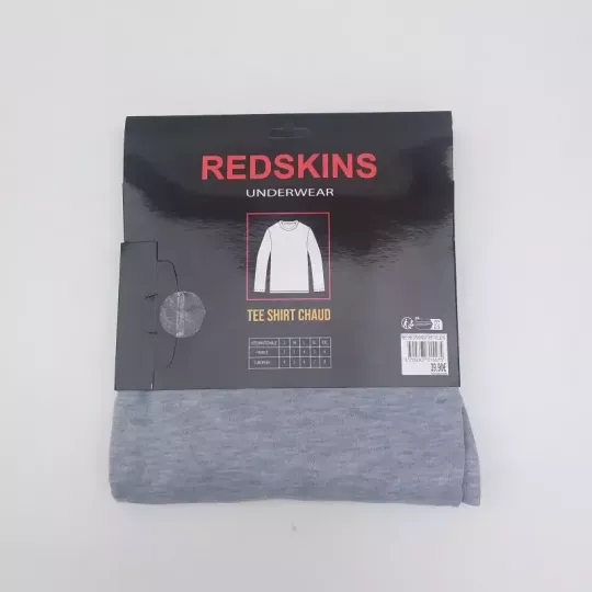 Tee Shirt Manches Longues Chaud REDSKINS Du S Au 2XL Couleur Gris Clair Emballage