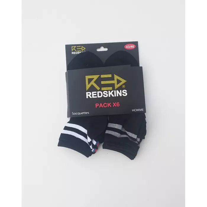 Lot de 6 Paires Socquettes Chaussettes Courtes Sport Noire REDSKINS bandes grise