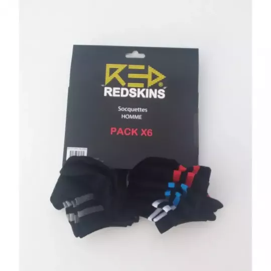 Lot de 6 Paires Socquettes Chaussettes Courtes Sport Noire REDSKINS bandes bleu