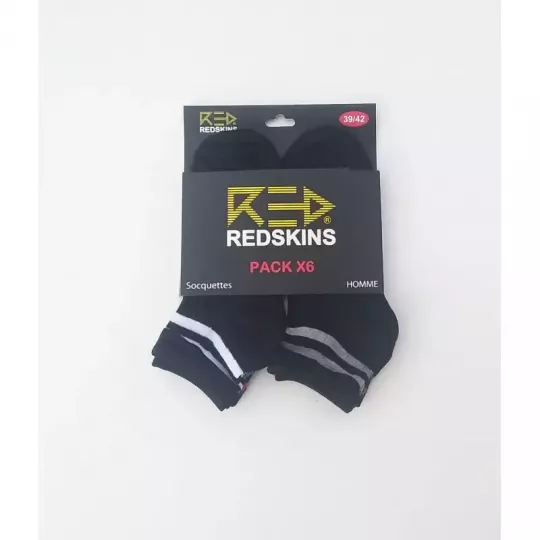 Lot de 6 Paires Socquettes Chaussettes Courtes Sport Noire REDSKINS bandes blanche
