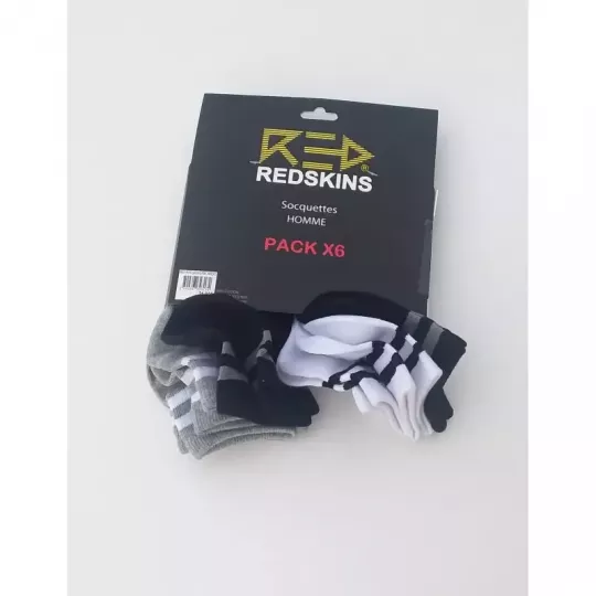 Lot de 6 Paires Socquettes Chaussettes Courtes Sport REDSKINS Multicolore