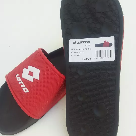 Claquettes Mules Marque LOTTO Noire & Rouge Etiquette