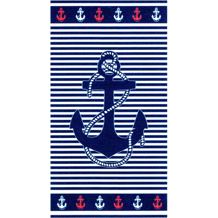 Grande Serviette Drap De Bain Microfibres Ancre Marine bleu Blanc Rouge Principale