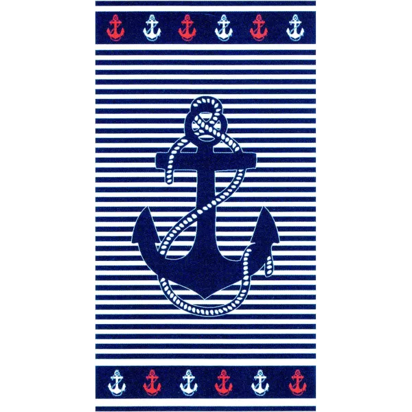Grande Serviette Drap De Bain Microfibres Ancre Marine bleu Blanc Rouge Principale