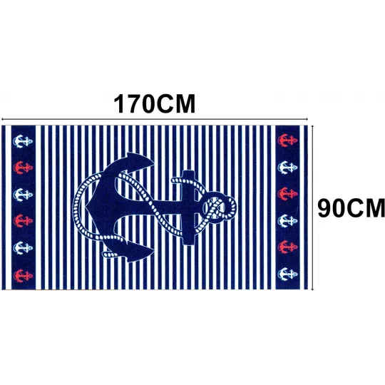 Grande Serviette Drap De Bain Microfibres Ancre Marine bleu Blanc Rouge Dimensions