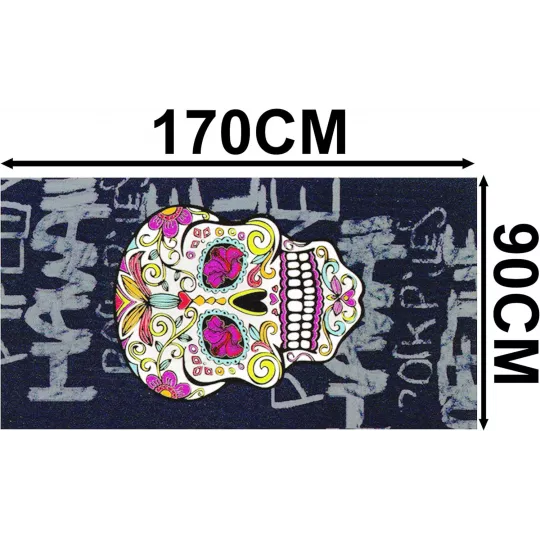 Grande Serviette De Plage Drap De Bain Microfibres Tête de Mort Bleu Marine Dimensions